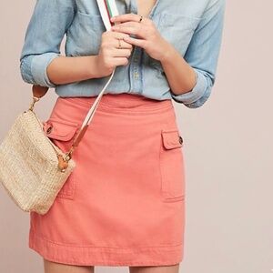 Anthropologie By Anthropologie Coral Orange Cargo Linen Mini Pocket Skirt